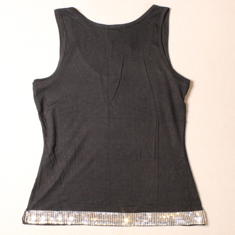 Bogari Womens Black Tank Top Size M NWT Sequin Hem Sleeveless Party Top